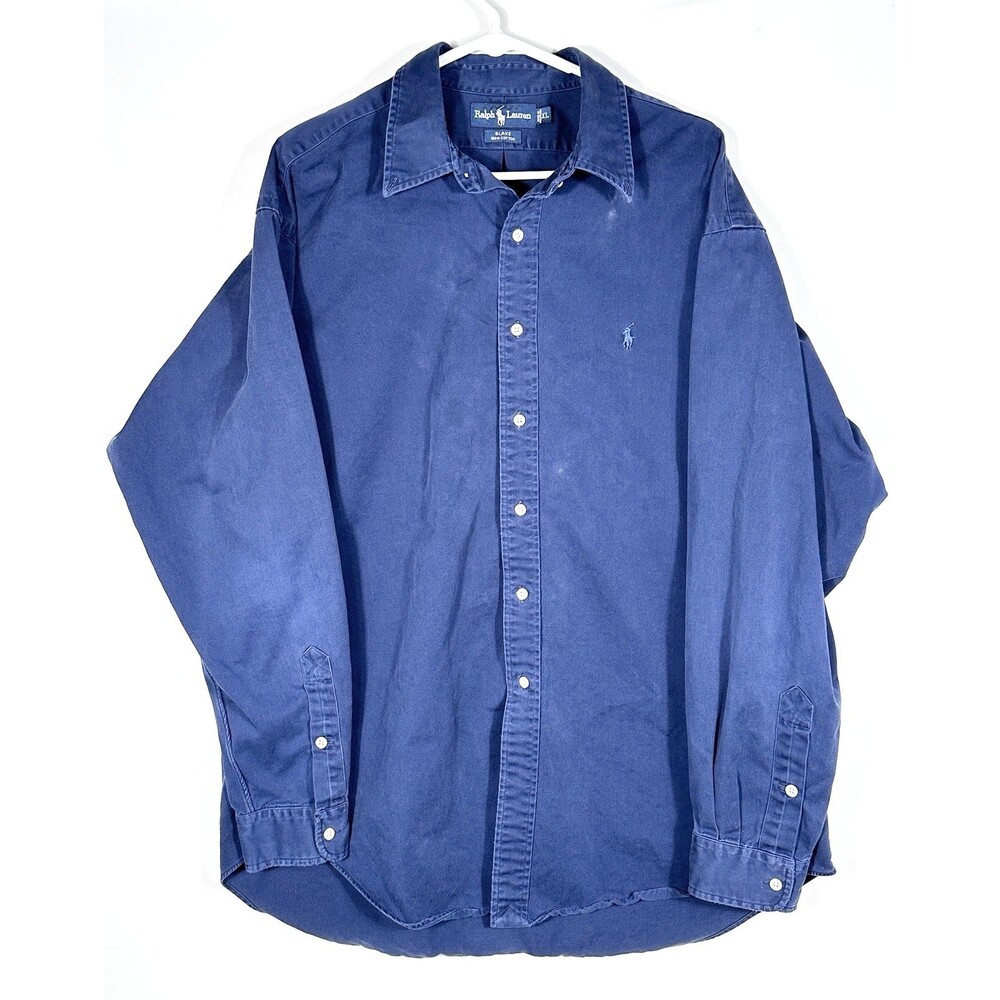 Polo Ralph Lauren Men Long Sleeve Shirt XL Heavy Blue Button Up Blake Cotton